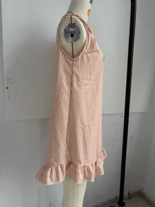 Summer striped sleeveless ruffle mini dress V-neck casual beach vacation slip dress apparel