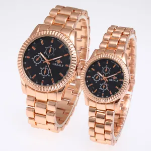 Paar Quarz Uhr Set Roségold Edelstahl Armband Tachymeter Chronograph Geschenk