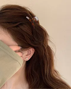Piccola molletta per capelli in acrilico retro per donna, elegante accessorio tartaruga.