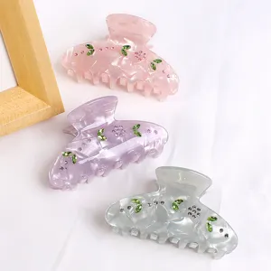 Acryl Haarklammer mit Strass und Blumen, stilvolle rosa lila graue Haarschmuck für Damen