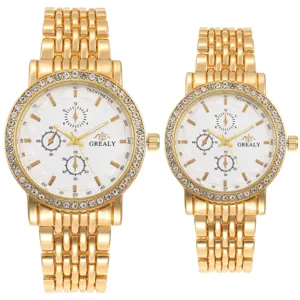 Fashion Stainless Steel Rhinestone Quartz Watch Business Casual Couples Wristwatch Multi Dial Round Metal Luxury Watch For Men Women Gift