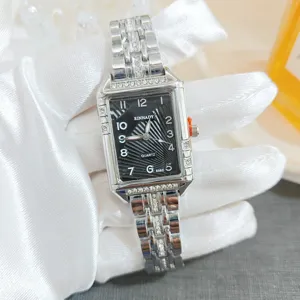 Élégante montre femme quartz carrée en acier strass, montre-bracelet tendance et chic.