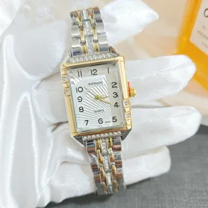 Montre à Quartz pour Femme en Alliage de Strass Carré Mode Élégant Bracelet en Acier Montre-Bracelet pour Dame Montre Rectangle Brillante pour Cadeau de Femme