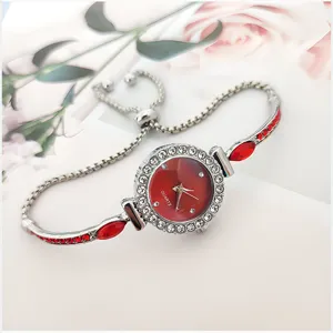 Montre Bracelet de Luxe en Strass pour Femmes Mode Bracelet en Chaîne Alliage Mince Montre à Quartz Cadran Rond Bijoux Décontractés