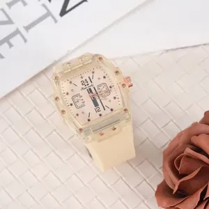 Transparente Silikon Quarzuhr Tonneau Gehäuse lässige Mode Studenten Paar Armbanduhr.