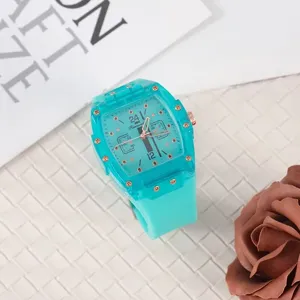 Transparente türkise Silikon Quarz Uhr für Damen Herren Mode lässig Tonneau Armbanduhr