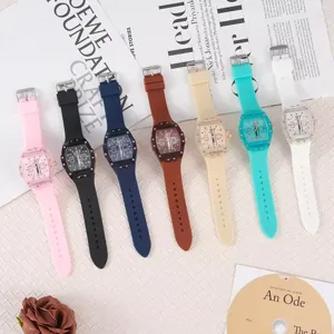Modische freizeiteuhr Silikon Quarzuhr Tonneau Gehäuse Paare bunte Armbanduhr Alltag