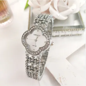 Donna strass trifoglio al quarzo orologio lusso diamante bracciale orologio elegante