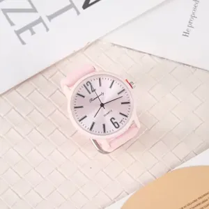 Rosa Silikon Quarzuhr mit großen Ziffern für Damen und Herren im Alltag Freizeit tragen.