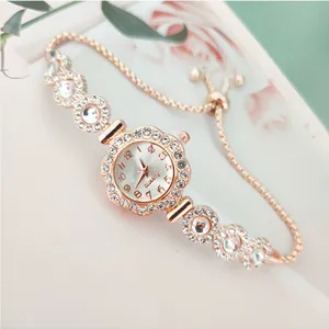 Elegant rose gold rhinestone quartz women watch bracelet stylish luxury accessory