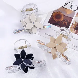 Pince à Cheveux Transparente en PVC Avec Fleur en Strass pour Femme Accessoire de Cheveux Élégant Minimaliste F707