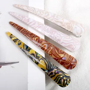 Acrylic long hair clips, elegant acetate duckbill clips, tortoiseshell hair accessories for styling.