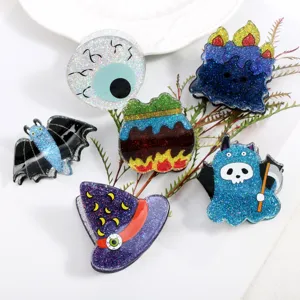 Mollette per Capelli in Acrilico di Halloween Fantasma Blu con Brillantini Mummia Strega Gatto Zucca Accessori per Capelli per Donna Ragazza Festa