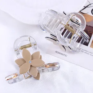 Pince à cheveux florale transparente avec accent strass, accessoire élégant quotidien.