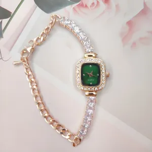 Simple Elegant Square Rhinestone Bracelet Watch For Women Korean Fashion Ladies Alloy Quartz Full Diamond Wristwatch Jewelry Gift
