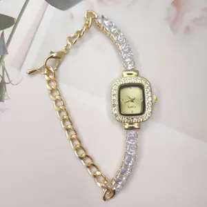Minimalist square rhinestone women quartz watch elegant metal chain bracelet jewelry gift