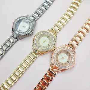 Luxe Dames Quartz Horloge Strass Sterrenhemel Wijzerplaat Romeinse Cijfers Legering Band Mode Ingelegde Diamant Polshorloge