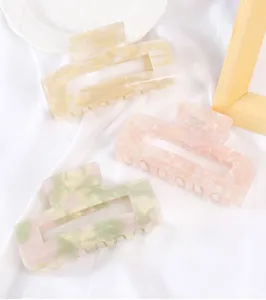 Set di mollette per capelli in acrilico marmorizzato trasparente, accessori per capelli quadrati.