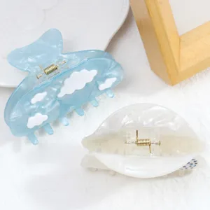 Vista dettagliata di una pinza per capelli in acrilico con nuvola e strass alla moda.