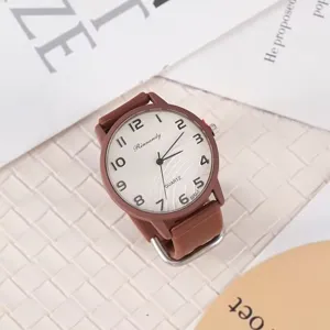 Lässige Quarzarmbanduhr mit braunem Silikonarmband und klarem Zifferblatt für den Alltag