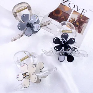 Pince à Cheveux Crabe en PVC Transparent Forme Fleur Avec Strass Élégante Pince à Mâchoire Antidérapante pour Femmes Accessoires Cheveux