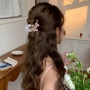 Pince à cheveux transparente avec strass nœud pour femmes élégant accessoire de coiffure