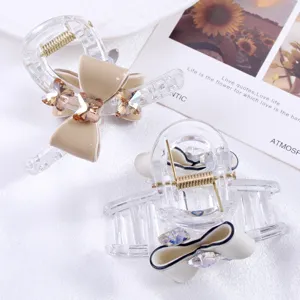 Pince à cheveux transparente en acrylique avec nœud et strass, style mignon pour coiffure.