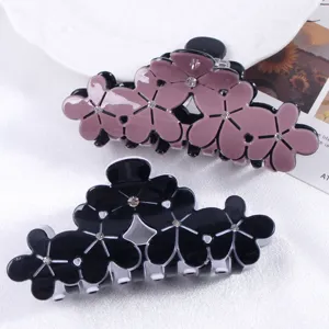 Dettagli della molletta per capelli a fiore in acrilico con strass, accessorio 10cm.