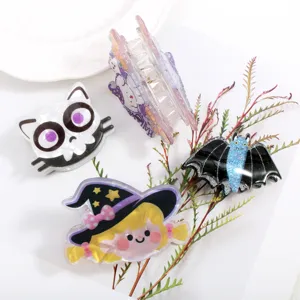 Halloween molletta capelli acrilico simpatico gatto strega pipistrello accessori capelli