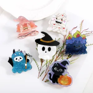 Set carino di mollette per capelli in acrilico di Halloween, accessori eleganti per donne.