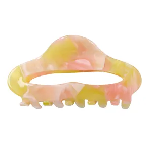Pinza per capelli estetica in acetato 8.5cm da donna, fermaglio marmorizzato rosa giallo.