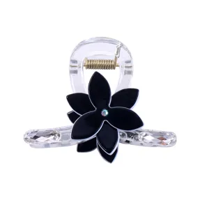 Pince à cheveux transparente avec fleur noire strass élégant accessoire pour femmes filles