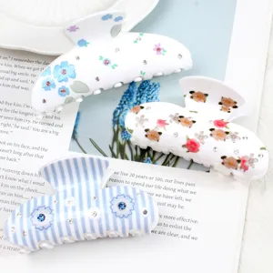 Set di mollette per capelli floreali in acrilico da donna, accessori con strass luminosi.