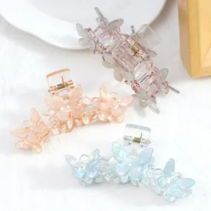 Pinza per capelli a farfalla da 8cm per donna, artiglio trasparente vintage ed elegante