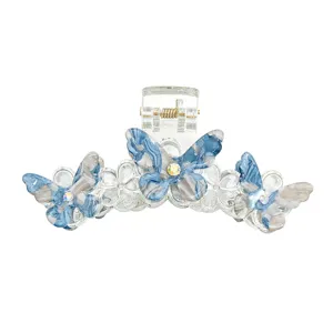 Molla per capelli a farfalla blu per donne, clip artiglio in acrilico elegante e retrò