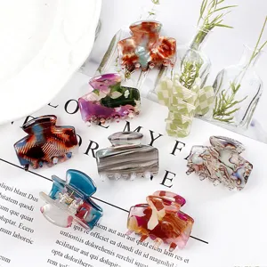 Mini mollette per capelli geometriche in PVC colorato, accessori retro per uso quotidiano.