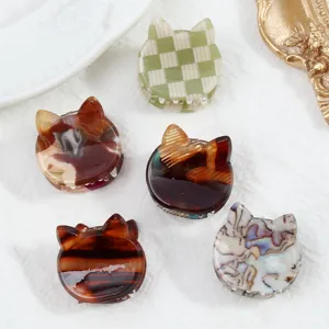 Mini Mollette per Capelli a Orecchio di Gatto in PVC Geometrico Vintage Tartarugato Marmo Scacchiera Accessori per Capelli Donna