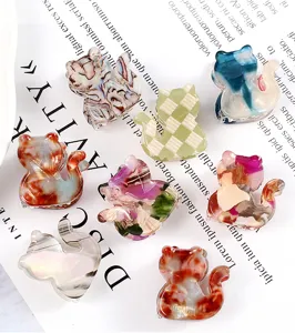 Set di mini mollette per capelli a gatto carine, accessori estetici in acetato colorato.