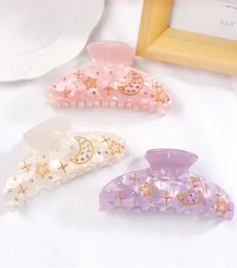 Molla per capelli in acrilico con dettagli stella e luna in strass, stile fata.
