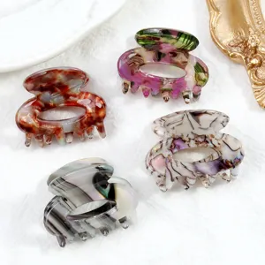 Mini Pinze per Capelli Geometriche Vintage per Donna Retro PVC Motivo Marmo a Scacchi Piccoli Fermagli per Capelli Accessori Quotidiani