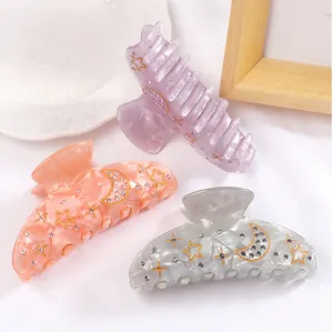 Set di mollette per capelli in acrilico con strass stella luna, accessori eleganti.