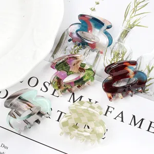 Set mini mollette per capelli geometriche, resina PVC colorata marmorizzata piccola pinza griffe