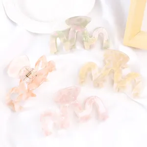 Pince Crabe Géométrique Forme de Vague Transparent Motif Marbre Barrette Carrée Taille Moyenne PVC Antidérapante Pince à Cheveux pour Femmes Accessoires Quotidiens