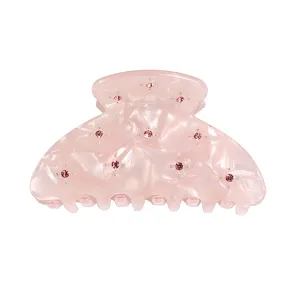 Rosa Acryl Haarklammer mit glänzenden Strasssteinen, stylische süße Haarspange für den Alltag.