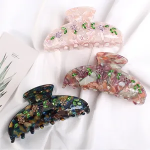 Eleganti mollette per capelli in acetato con fiori in strass, accessori chic per capelli.