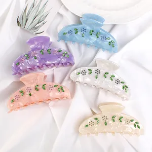 Pinze per Capelli in Acetato Con Fiori e Foglie di Strass Motivo Marmoreo Grandi Fermagli per Capelli Accessori Donna