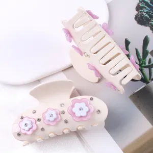 Pinza de pelo de acrílico elegante con pedrería brillante y flores para mujeres y niñas estilo.