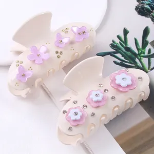 Juego de pinzas para el cabello de acrílico con flores strass mariposa para accesorios verano