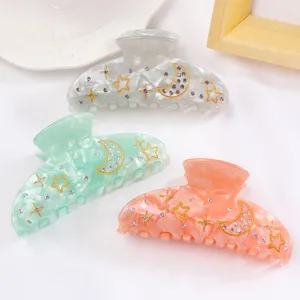 Pinza per Capelli in PVC con Stella e Luna Moda Dolce Accenti in Strass Copricapo Squisito Elegante Forcina Antiscivolo Accessori per Capelli Donna Ragazze