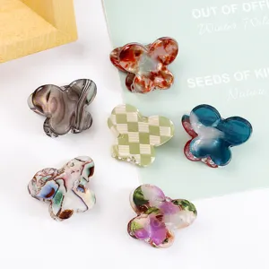 Mini Pinze per Capelli a Farfalla Retro per Donna Ragazza in PVC Piccoli Fermagli con Motivo Geometrico Accessori Capelli Tartarugati e a Scacchi